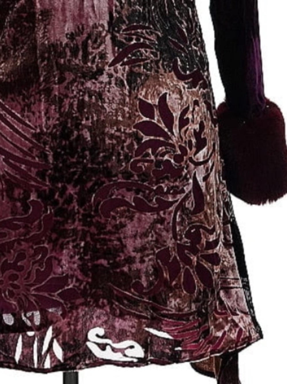 Soft Surrounding jacket velvet burn out-removable fur- plum burgundy patchwork S - Picture 6 of 17